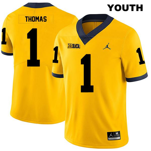 Youth NCAA Michigan Wolverines Ambry Thomas #1 Yellow Jordan Brand Authentic Stitched Legend Football College Jersey QE25D33WY